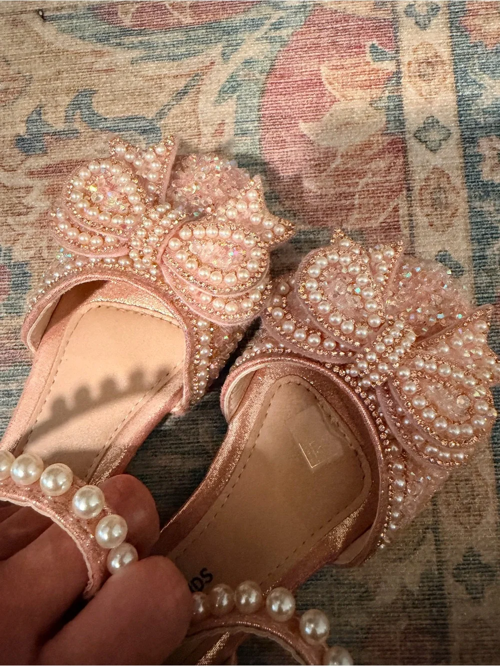 Girls Pearl Bow Dress Shoes - Pink